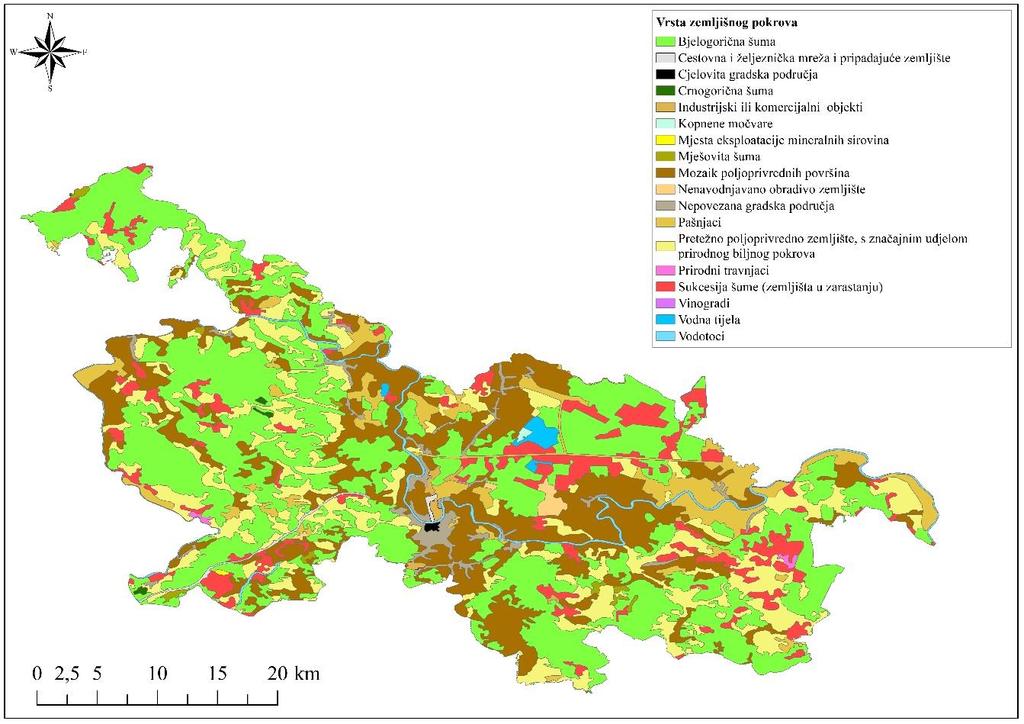 Sl. 5. Pokrov zemljišta prema CORINE 2012 modelu Izvor: izrađeno prema podacima HAOP-a, 2012. 3.9.