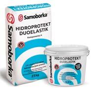 Hidroizolacije HIDROPROTEKT DUOELASTIK 25kg+12,5lit HIDROPROTEKT DUOELASTIK 10kg+5lit HIDROPROTEKT DUOELASTIK 4,7kg+2,3lit Dvokomponentna visokofleksibilna hidroizolacijska masa, na osnovi cementa,