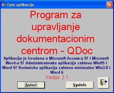4.2 MS Windows 95 Pri instalaciji u ovom okruţenju napravljen je prozor QDoc iz koga se vrši pokretanje aplikacije prema sledećem postupku: 1. Aktivirati prozor programske grupe QDoc. 2.