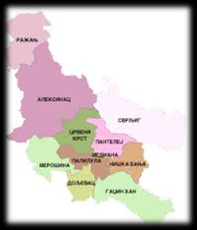Слика 2: Положај територије општине Дољевац у односу на остале општине Нишавског округа Извор: wikipedia.