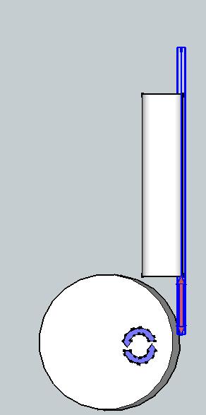 Као помоћ, за сналажење у 3Д окружењу, прво нацртати вертикалну линију која полази од површине точка. На врху помоћне линије нацртати круг око плаве осе. Обрисати помоћну линију.