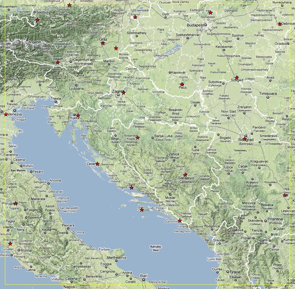 Položaj senzora za lociranje munja Više od 125 senzora diljem Europe Senzori u Hrvatskoj: Rijeka (od 21.11.2008.