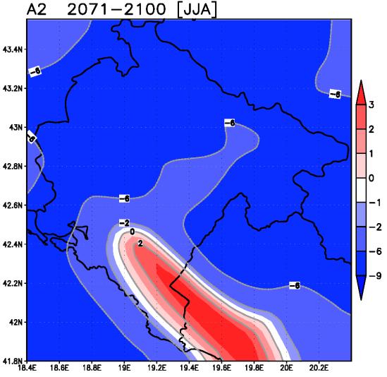 Moguće promjene su oko -5% u odnosu na klimaktološku normalu 1961-1990.