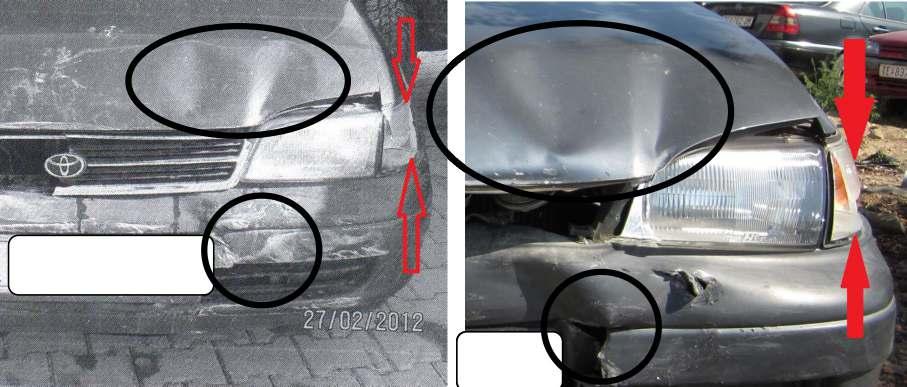 290 XIV Simpozijum Veštačenje saobraćajnih nezgoda i prevare u osiguranju Na sledećim fotograijama prikazano je vozilo kod prvo prijavljene štete i kod drugo prijavljene štete od kojih se može