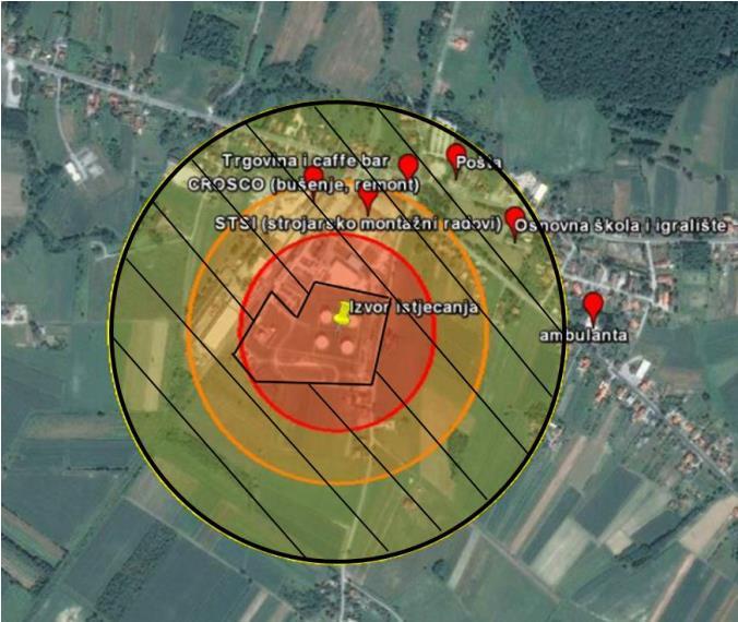 Scenarij 2 Ispuštanje ukupne količine smjese nafte i plinskog kondenzata iz spremnika R-1, R-2, R-3 i R- 4 u okoliš uslijed kolapsa svih spremnika (4 5 000 m 3 ) i oštećenja tankvane te nastanak