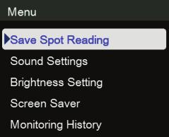 Identifikacija stavki menija Save Spot Reading (Sačuvaj kontrolnu očitanu vrednost) omogućava vam da sačuvate trenutno prikazanu očitanu vrednost.
