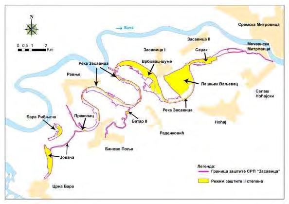 I Идентификациона листа ГРАНИЦЕ РЕЖИМА ЗАШТИТЕ II СТЕПЕНА Локалитети одређени за режим заштите II степена су : река Засавица, Саџак, пашњак Ваљевац, Врбовац - шуме, Батар II, Прекопац, Јовача и бара