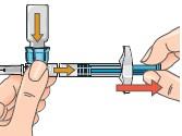 D) Uvlačenje otopine u injekciju 13 Ako se klip pomaknuo nazad u svoj prvobitni položaj, ponovno ga gurnite i držite na mjestu.