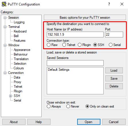 3 Korištenje alata PuTTY Pokretanjem alata otvara se konfiguracijski prozor koji se koristi za povezivanje s udaljenim računalima, konfiguraciju parametara korisničkih sjednica i pohranu profila