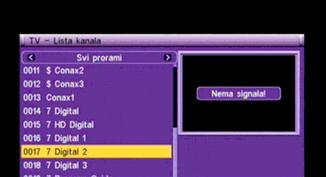 Tipkom OK ili EXIT prikazuje se kanal preko cijelog ekrana. Na dnu ekrana nalaze se funkcije označene brojevima od 1~4 (pozivate ih tipk.