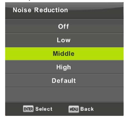 Noise Reduction (Smanjenje šuma u slici) Ugodite opciju kako bi filtrirali i smanjili šum slike te poboljšali njenu kvalitetu.