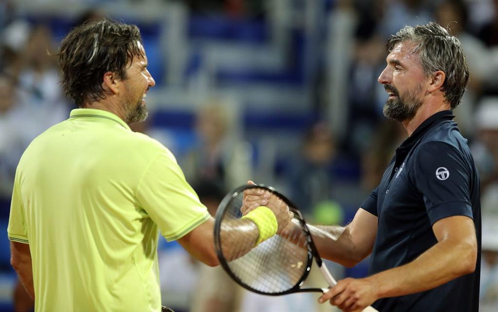 GORAN IVANIŠEVIĆ PROTIV PATRICKA RAFTERA 18 GODINA POSLIJE VELIKA VEČER TENISKIH LEGENDI Prije 18 godina igrali su u finalu Wimbledona, a ove večeri bili su na središnjem stadionu u Stella Marisu i u