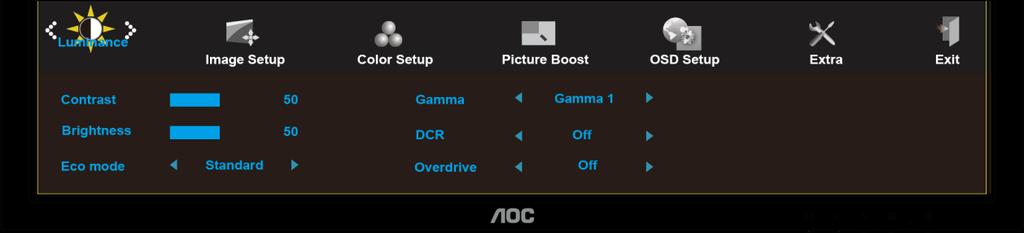 OSD Setting (OSD postavke) Osnovne i jednostavne upute za upravljačke tipke. 1. Pritisnite MENU-button (gumb IZBORNIK) da se aktivira OSD prozor. 2. Pritisnite ili za pomicanje kroz funkcije.