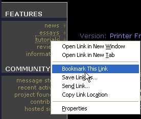 Mozilla Firefox bookmarks Moguće je i desnim klikom na link, te izborom
