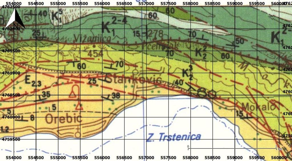 Eocenske naslage otkrivene su na nekoliko mjesta na poluotoku Pelješcu, među kojima je i istraživani teren, a sastoje se od lapora i kalkarenita.