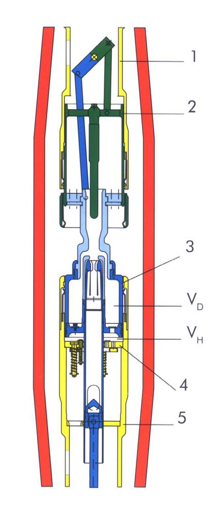 Na slici 2 prikazana je prekidna komora visokonaponskog SF 6 prekidača koji osim što koristi toplinsku energiju električnog luka koristi još i princip dvostrukog pomičnog kontaktnog sistema [2] 1.