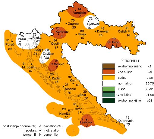 Temperatura zraka rujan 2011. Oborina Slika 5.3.2. Nastavak Jesen 2012. (rujan studeni) je na većem dijelu Hrvatske bila vrlo topla.