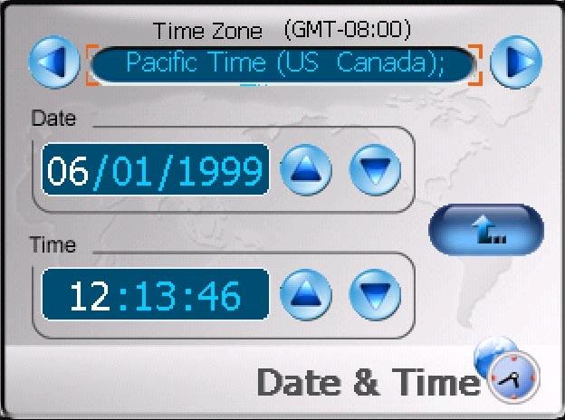 Opšta podešavanja Datum i vreme Dodirnite u meniju podešavanja da uđete u meni podešavanja Datuma i vremena za promenu vremenske zone, kao što je prikazano na slici: Dodirnite tastere da biste