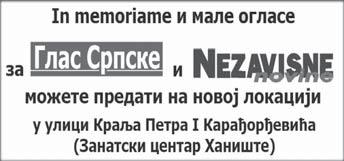 Popovi}) RAKITA Tu`nim srcem javqamo rodbini, prijateqima i kom{ijama da je dana 8.11.2015. godine, u 81. godini `ivota, preminula na{a draga voqenoj sestri Sahrana }e se obaviti 10.11.2015. godine na mjesnom grobqu u Drugovi}ima u 14 ~asova.