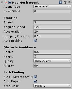 NavMesh baking opcije Nav mesh agent [8] komponenta se
