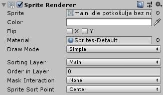 Sprite-ovi se prikazuju s Sprite Renderer komponentom umjesto Mesh Renderer komponente koja se koristi za prikazivanje 3D objekata. Služi za prikazivanja Sprite-ova i u 2D i 3D scenama. Sl. 3.25.