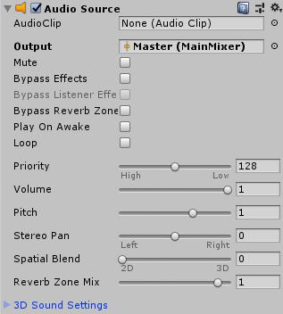 3.7.4. Audio Source Audio Source [15] je priključen na GameObject za reprodukciju zvukova u 3D okruženju. Za reproduciranje 3D zvukova, također treba imati Audio Listener.