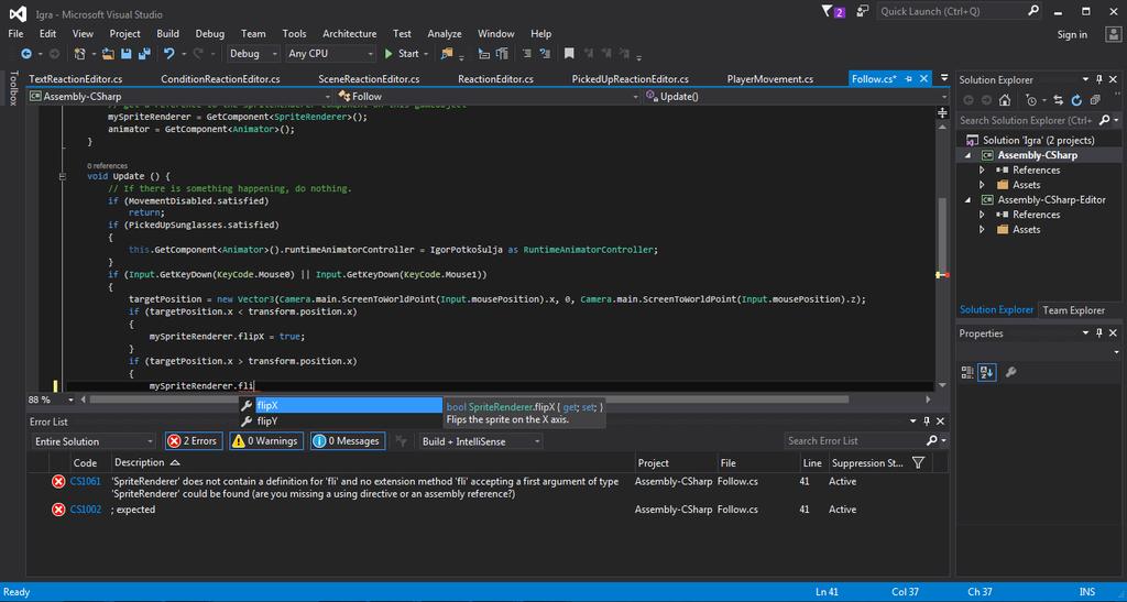 2.2. MICROSOFT VISUAL STUDIO Kako bi se skripte koje se nalaze unutar Unity-a mogle uređivati, korišten je Microsoft Visual Studio [2].