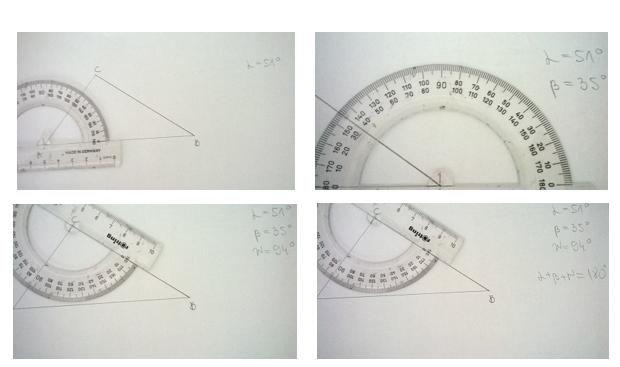 POGLAVLJE 1. PLANIMETRIJA 7 Slika 1.4: Crtajmo i mjerimo Da bi se uvjerili da tvrdnja uistinu vrijedi općenito, nastavnik pokazuje pripremljene materijale u alatu dinamičke geometrije.