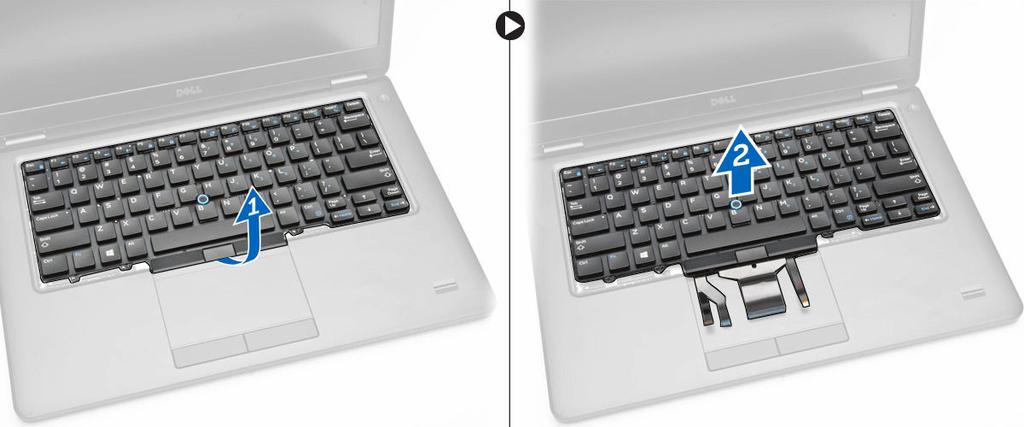Povežite kabl tastature i kabl table osetljive na dodir sa konektorima na matičnoj ploči. 3.