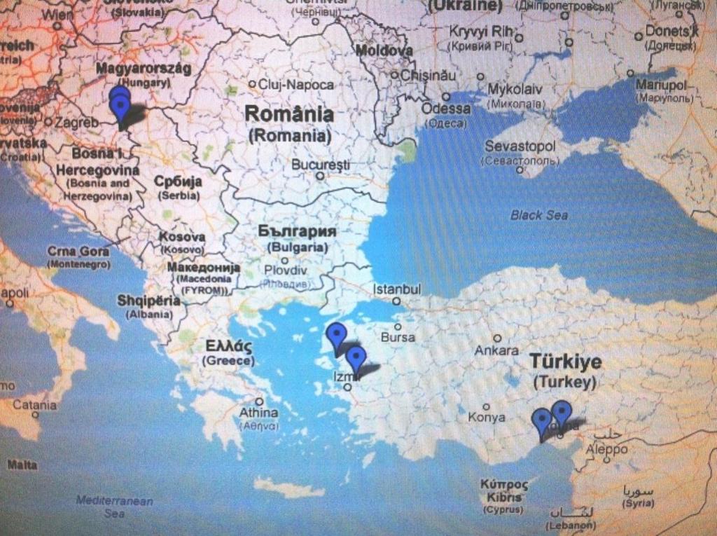 2.1.1. Zemljopisna pozicija lokacija za pokuse, u Hrvatskoj i Turskoj Materijal i metode rada Na slici 12. oznaĉene su lokacije za testiranje u Hrvatskoj i Turskoj.