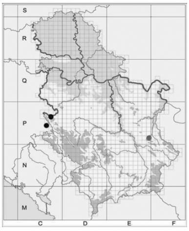 Slika 3. Distribucija vrste Micromeria pulegium u Srbiji (Bogosavljević et al., 2007) 1.