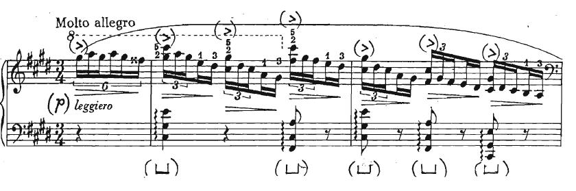 3.10. Preludij br. 10 u cis molu - Allegro molto Deseti preludij ima oblik dvodijelne pjesme, proširen ponavljanjem zadnje dvotaktne fraze (4 + 4 + 4 + 4 +2).
