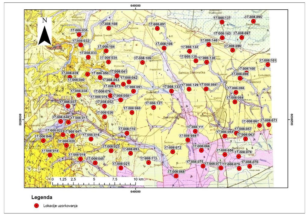 S obzirom na to da je dubina uzorkovanja u rasponu od 0,00 0,30 i 0,30 0,60 metara, opisane litološke jedinice koje su navedene na kartama ishodišni su materijal uzorkovanog tla te su opisane radi