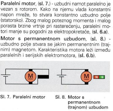 - мотори са сталном (перманентном) побудом побудно поље ствара се јаким сталним магнетом, - серијски (редни) побудни и роторски намотај прикључени су међусобно редно (у серијуску везу).