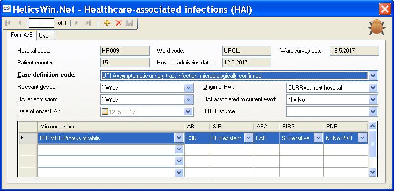 Slika 4. Formular A-podaci o bolničkoj infekciji 19.1.Definicija slučaja kodom- navesti supkategoriju, prema listi kodova 19.2.Uvedeno odgovarajuće invazivno pomagalo: da/ne/nepoznato.