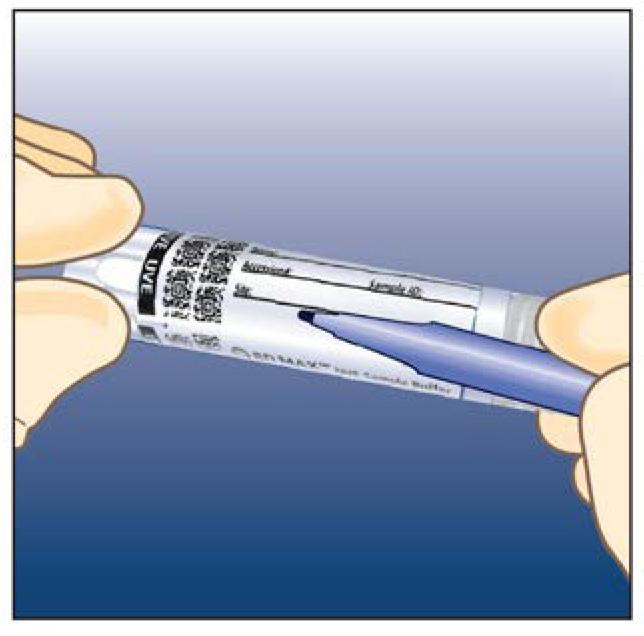 Umetnite cijeli štapić u epruvetu tako da vrh bude na dnu. 2. Pažljivo odlomite dršku na zarezanoj oznaci. 3. Čvrsto začepite epruvetu. 4. Označite epruvetu podacima pacijentice.