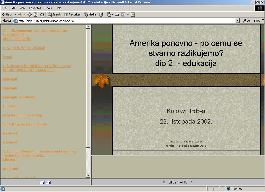 Slika 2. Primjer prezentacije s kolokvija, dostupne na mrežnim stranicama Knjižnice IRB-a.