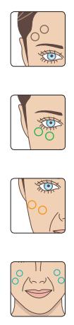 PODRUČJE ISPOD OKA Kao vodič za postavljanje elektroda koristitite rub gdje se nježna koža ispod oka spaja s očnom dupljom. Postavite jednu elektrodu na taj rub i točno ispod sredine oka.