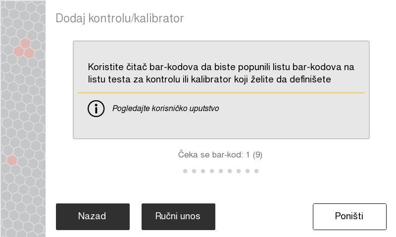 z Skenirajte bar-kod 1, a zatim bar-kod 2 na posudi sa Diluent reagensom. (Pritisnite i držite pritisnuto dugme AKTIVAN ili UKLJ. na čitaču bar-kodova svaki put kada se bar-kod skenira.