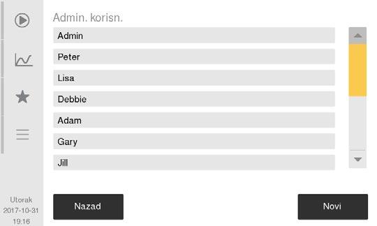 7. Struktura menija i napredno podešavanje Napredno podešavanje parametara 4 Slika 133: Dodavanje korisnika Dodavanje korisnika 1 Prijavite se kao Administrator i izaberite Podešavanje > Strana 2 >