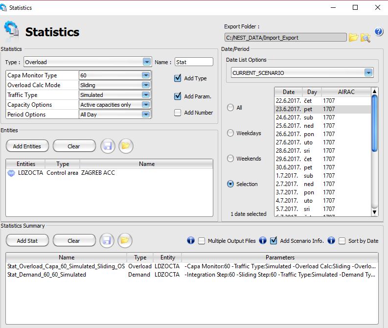 Nakon što je simulacija odrađena za sve dane u ciklusu, potrebno je dobiti podatke o potražnji i opterećenju uz pomoć sučelja Statistics gdje odabiremo datume te parametre mjerenja potražnje i