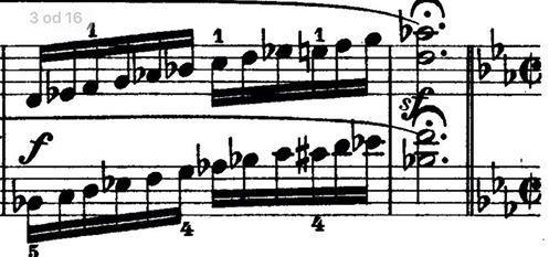 Varijacija motiva prve teme B dio ovog trodijelnog stavka mala je dvodijelna pjesma (ab). Velika rečenica (a dio) traje od 37. 44. takta.