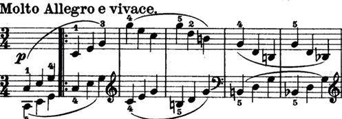 2.stavak: Allegro molto vivace Drugi stavak ove sonate je po obliku složena trodijelna pjesma ABA. Generalni tonalitet stavka je c-mol.