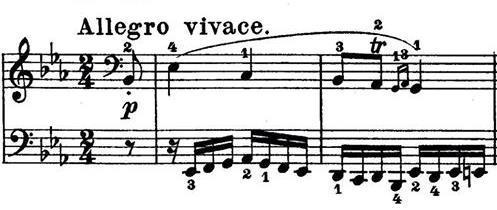 4.stavak: Allegro vivace Završni stavak sonate op.27 br.1 pisan je u formi sonatnog ronda ABACAB. Osnovni tonalitet stavka je Es-dur. Prvi A dio mala je dvodijelna pjesma.