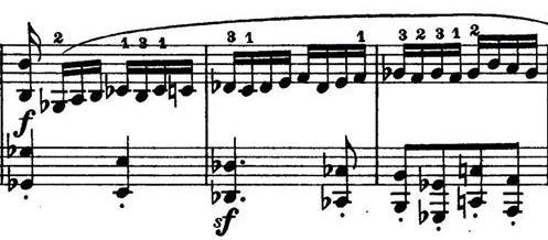 Drugi dio ovog sonatnog ronda (56. 81.t.), B dio, ujedno je druga tema stavka. Cijeli B dio uglavnom je u dominantnom tonalitetu, u B-duru.