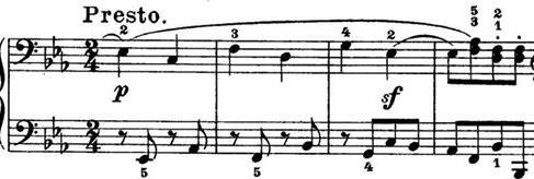 Slika 4.1.21. Razrada motiva prve teme u Codi Prva četiri takta code (266. 269.t.) tvore malu glazbenu rečenicu.