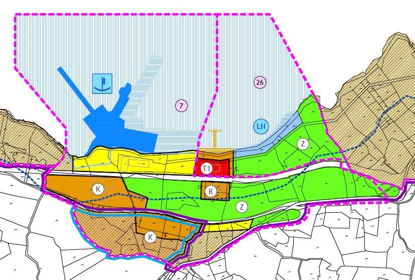 Slika 3.2 Prikaz namjene obale, izgrađeni (tamnoplavo) i planirani dio (svijetloplava) -dio iz kartografskog prikaza 4.3. Građevinska područja (Stari Grad), III.