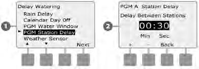 Station Delay Odgoda paljenja stanica ESP-LXME programator može se isprogramirati tako da uključuje odgodu između paljenja stanica.