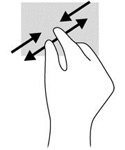 Hvatanje prstima/zumiranje Hvatanje prstima i zumiranje omogućava vam da uvećate ili smanjite slike ili tekst. Uvećajte postavljanjem dva prsta zajedno na dodirnu podlogu, a onda ih razdvojite.