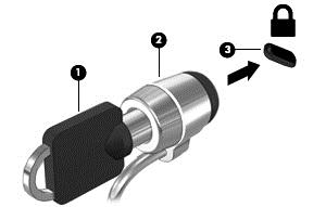 3. Umetnite sigurnosni kabl za zaključavanje u utor za sigurnosni kabl na računaru (3), a zatim ključem zaključajte